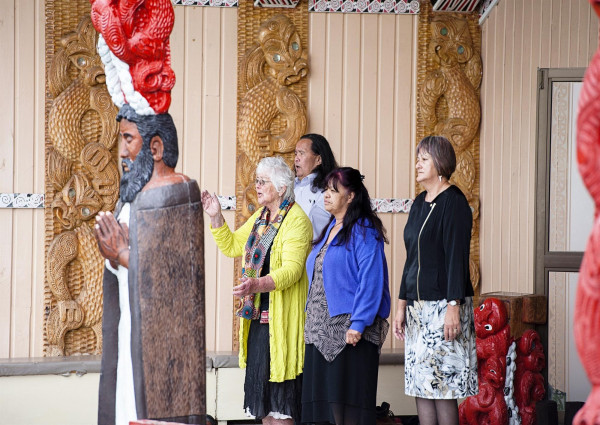 Gallery  - Haere mai ki te Waikawa Marae - from left - Bev Maata-Hart, Joe Puketapu, Ngaro Aldridge, Rita Powick 