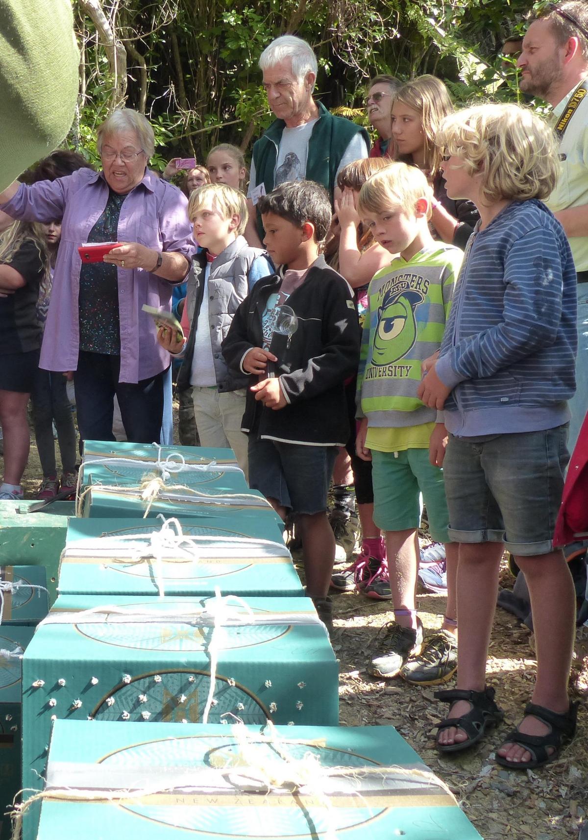 Kaitiaki o Te Taiao - Photo's  - Kaumātua Mabel Grennell-Karakia for release of Sth Is Robin on Kaipupu Point, 1 March 2016 